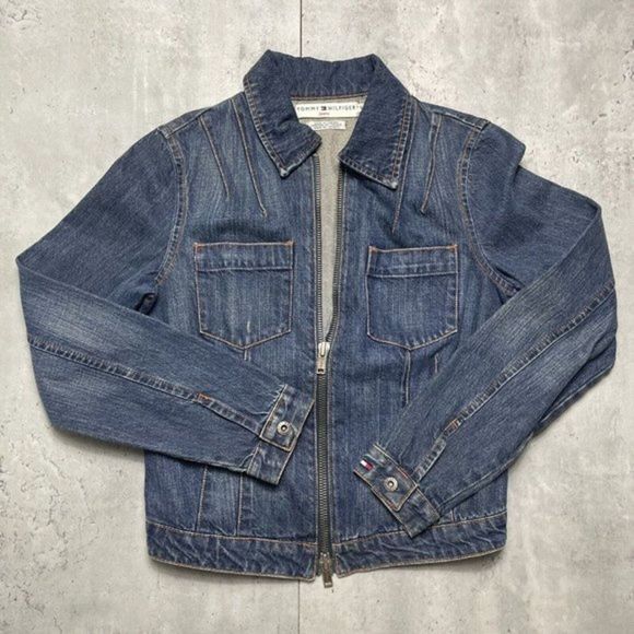 Vtg Tommy Hilfiger American Womens Sz S/M USA Flag Jean Denim Jacket Trucker - Picture 3 of 11